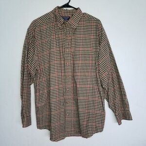 Roundtree & Yorke Plaid Button Up Shirt Brown Men's Long Sleeve Large Tall